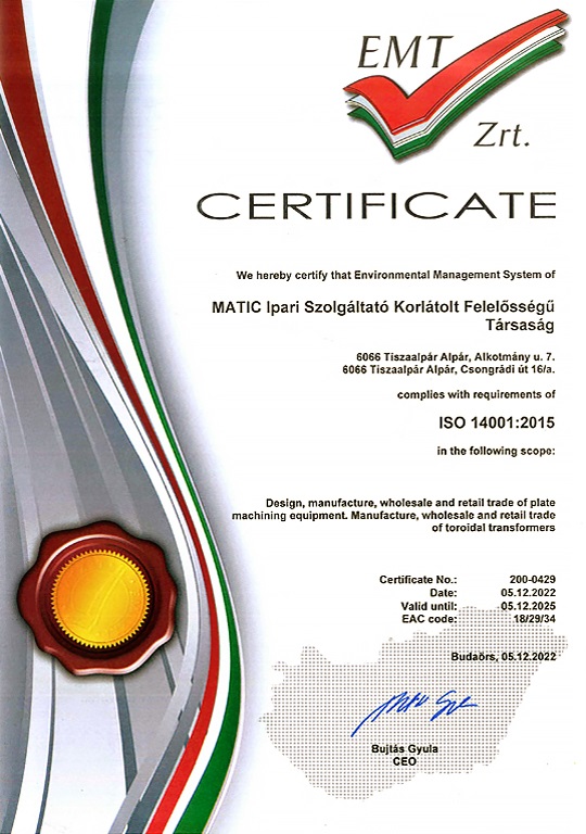 Matic Ltd. - EMT ISO 14001