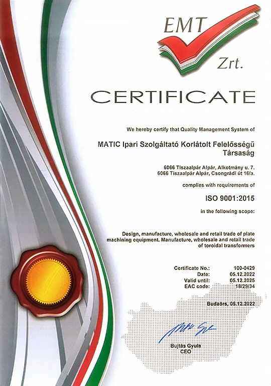 Matic Ltd. - EMT ISO 9001