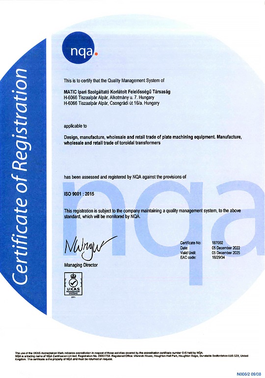 Matic Ltd. - NQA ISO 9001