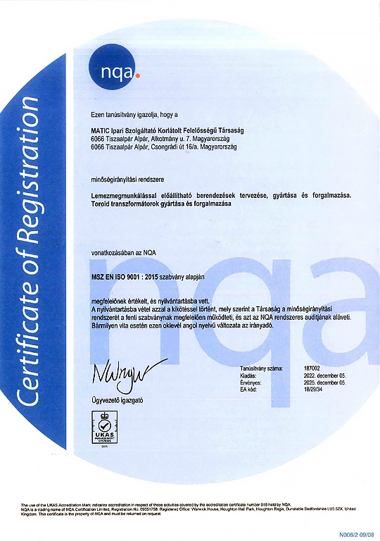 Matic Kft. - NQA ISO 9001